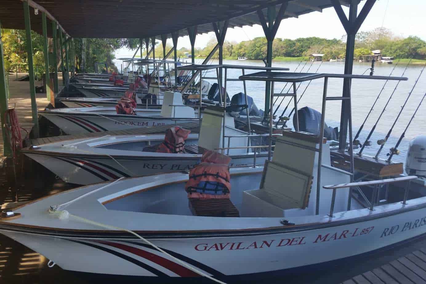 The fleet of boats at Rio Parismina Lodge