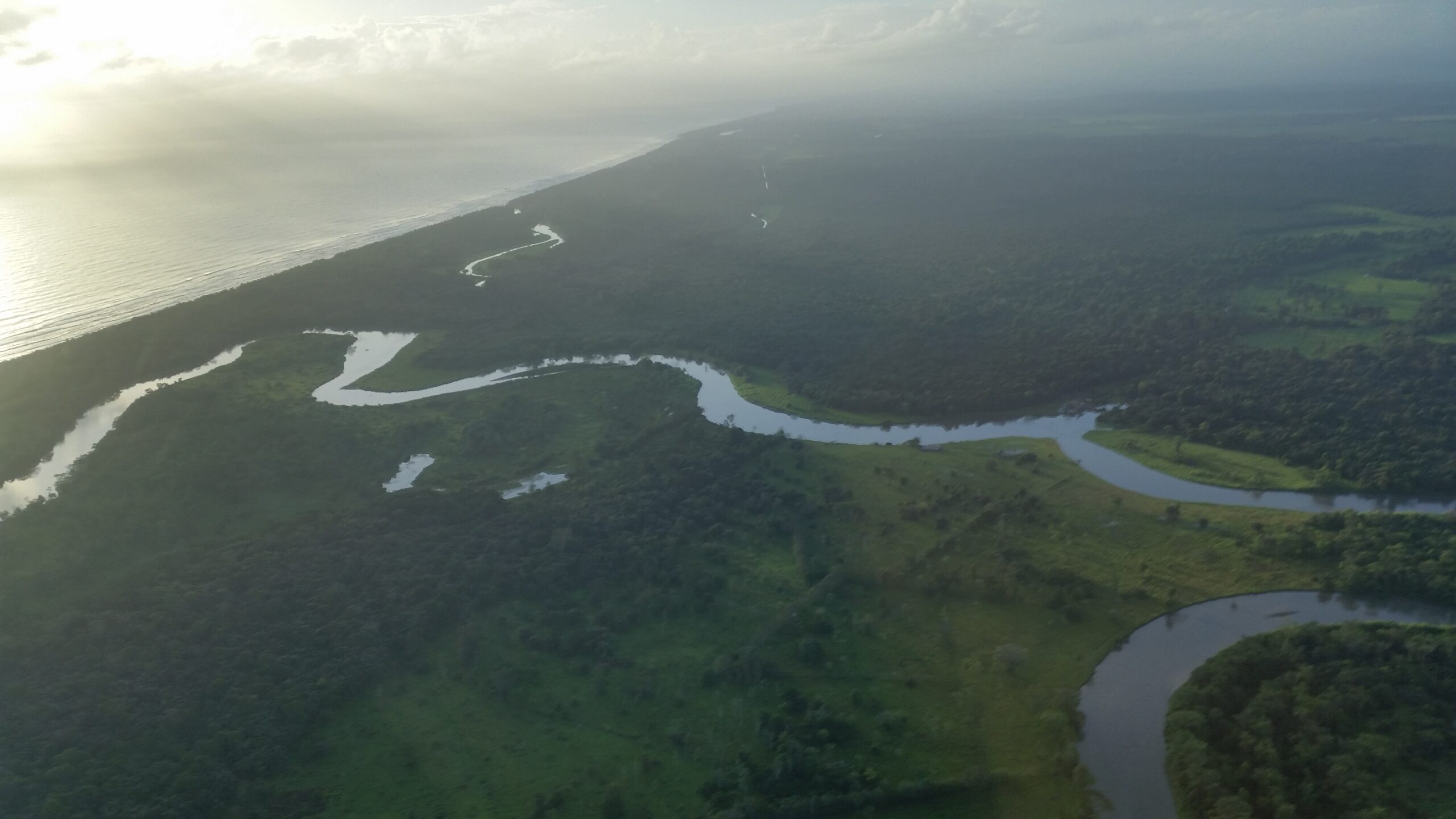 The Rio Parismina seen from an airplane in Costa Rica